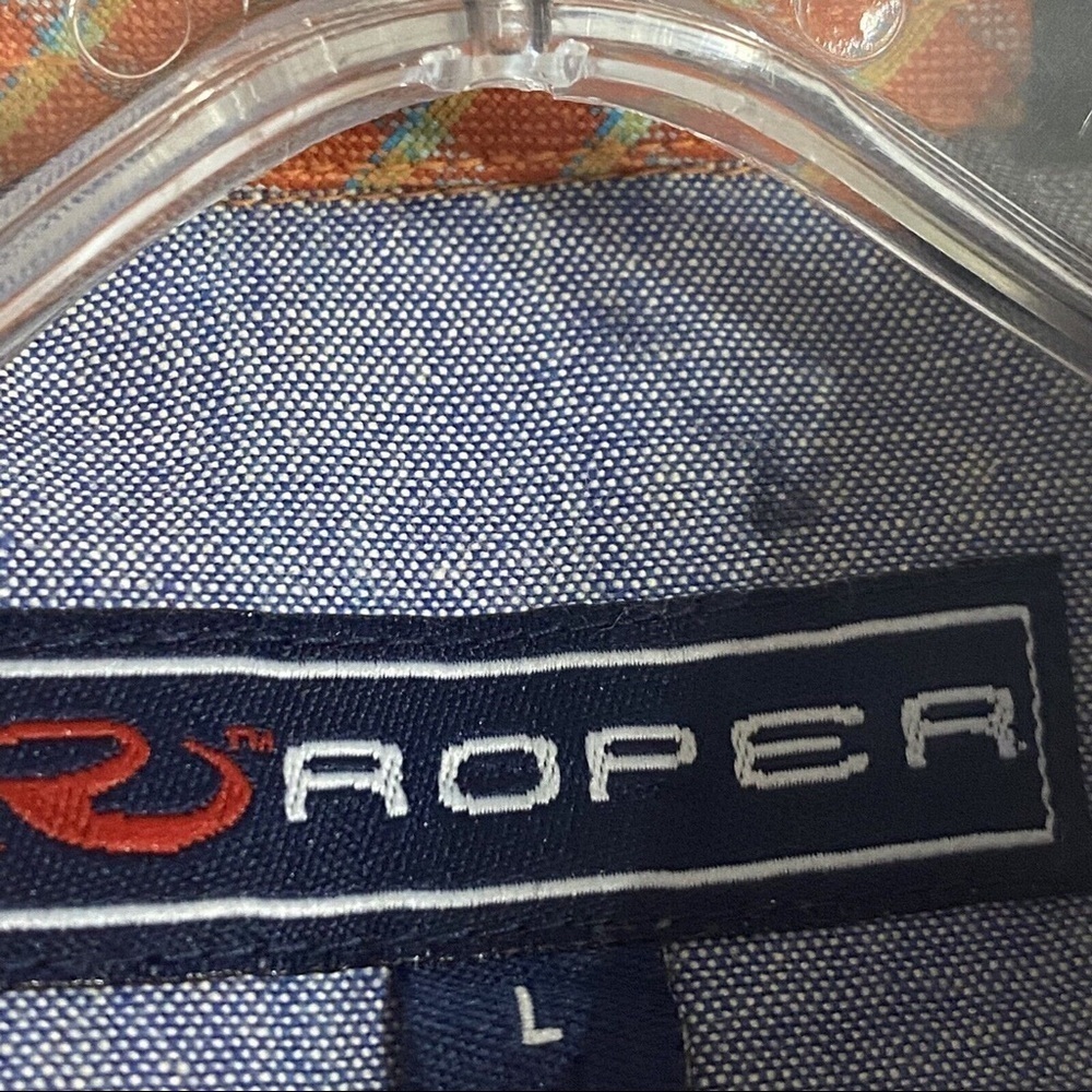 Roper Mens Diamond Plaid Orange Western Shirt Long Sleeve Button Down Sz… - Picture 7 of 9